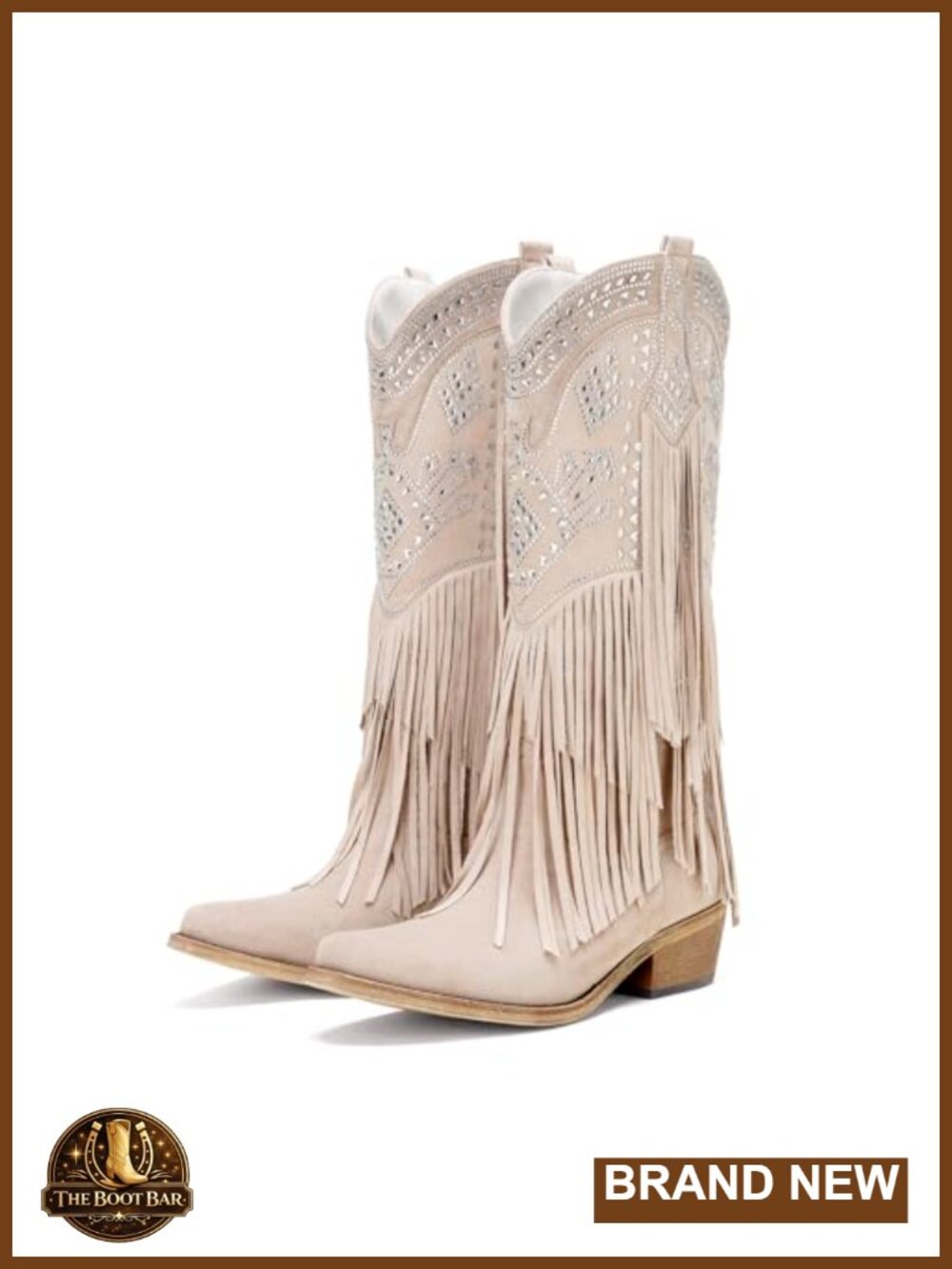 Knee High Western Cowgirl Boots Pointed Toe Chunky Heel Fringe
